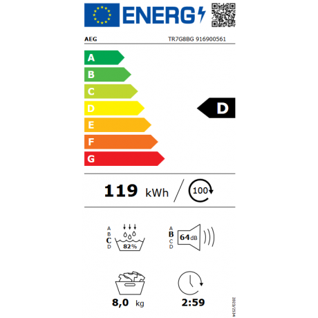 AEG TR7G8BG Στεγνωτήριο Ρούχων 8kg AEG TR7G8BG Στεγνωτήριο Ρούχων 8kg
